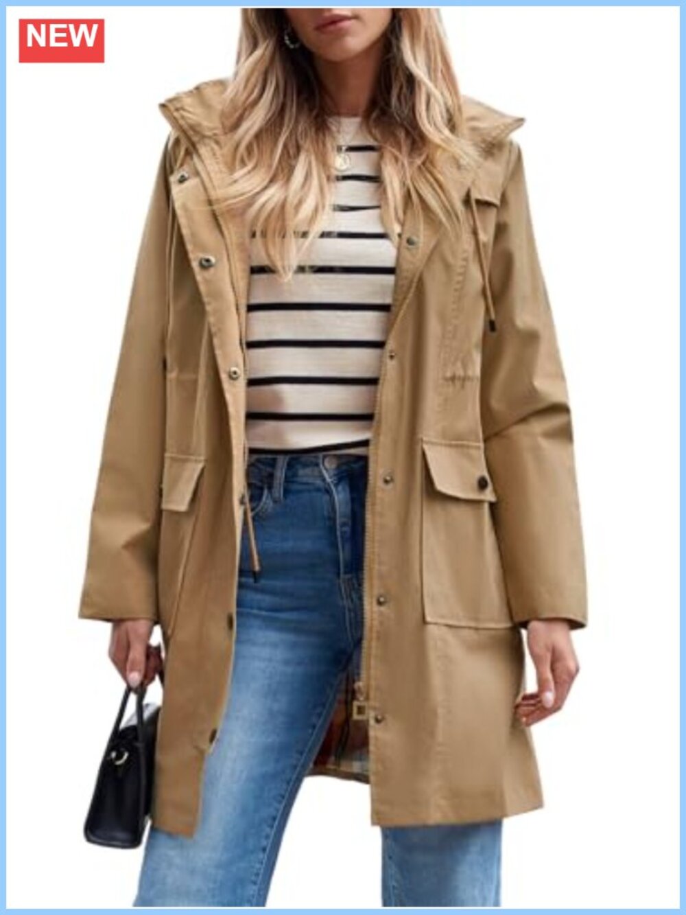 Waterproof Hooded Long Rain Jacket Windbreaker Trench Coat